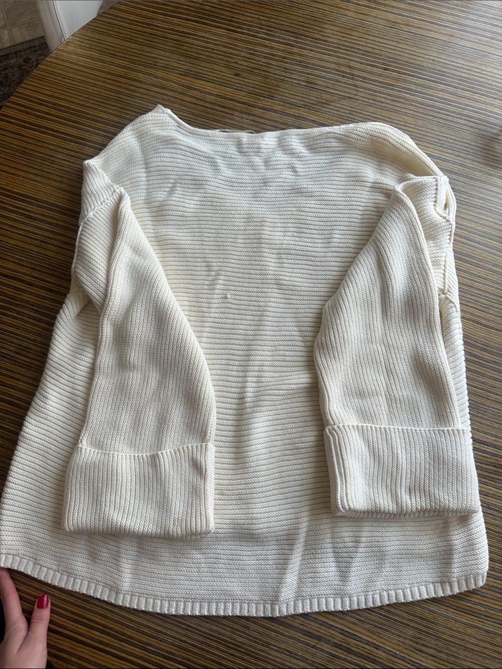 Oversized Cream V-Neck Ribbed Women's Sweater - Picture 5 of 5
